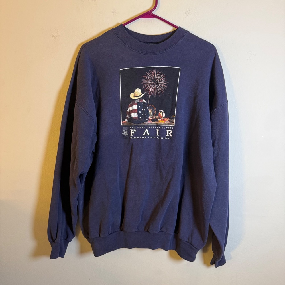 Vintage 2002 Ventura County Fair Hanes Navy Blue Sweatshirt Mens XL Seaside Park